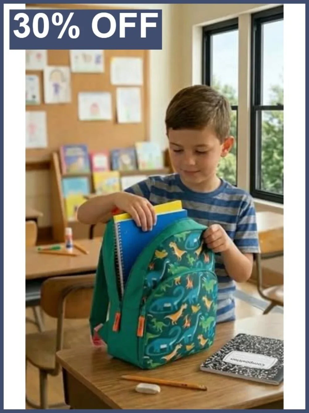 Kids Backpack with Dinosaur Print - Adjustable Padded Straps, 15 Inch for